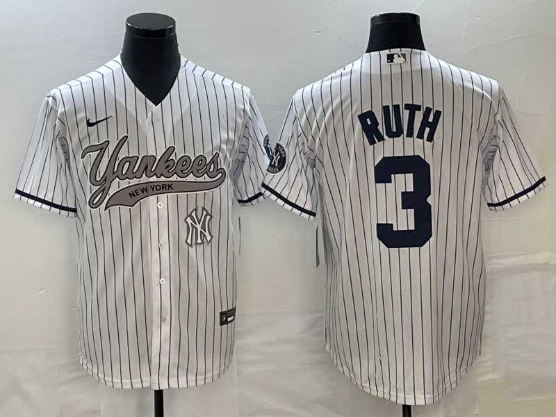 Mens New York Yankees #3 Babe Ruth White With Patch Cool Base Stitched Baseball Jerseys